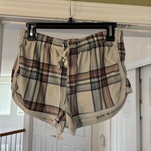 Aeropostale Plaid Lounge Shorts - Cream and Brown